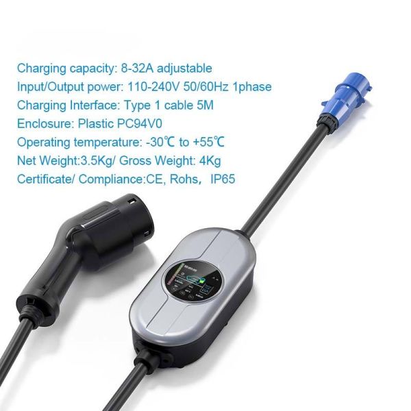 Evse 32A 7.2KW 3.5kw светодиодный зарядное устройство для электромобилей типа 2 уровня 2 портативное зарядное устройство для электромобилей