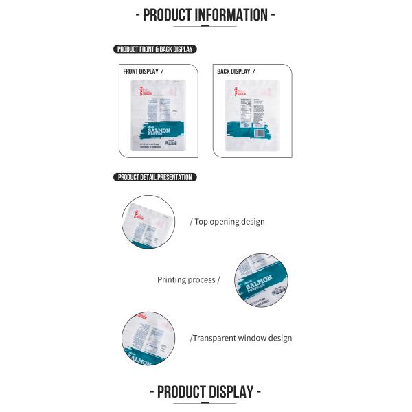 Sachet d'emballage alimentaire pour impression en héliogravure avec fermeture à glissière laminée et fenêtre transparente pour saumon et viande fraîche