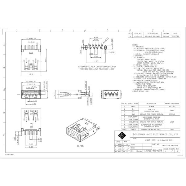 DIP Surface Mount Micro 3.1 USB Socket Connector Female STD H15mm 9Pin