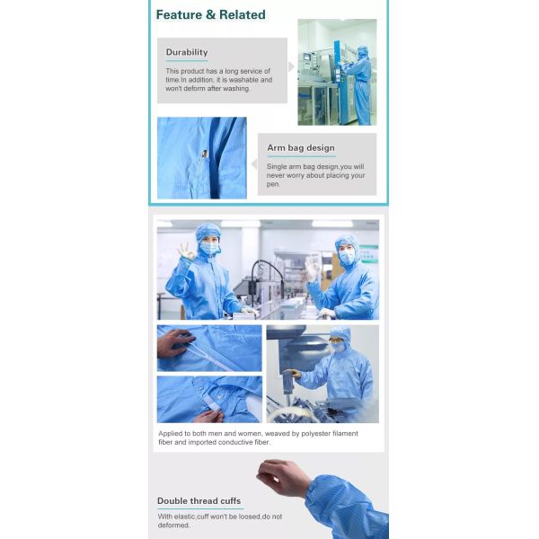 Брюки работы длинной чистой комнаты ESD 2.5mm футболки рукава анти- статической с капюшоном