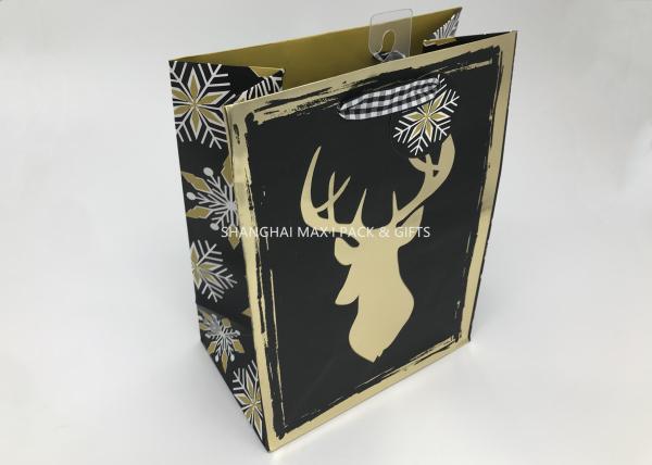 Small / Large Xmas Gift Bags , Paper Christmas Goodie Bags Full Gold Hot Stamping Printed