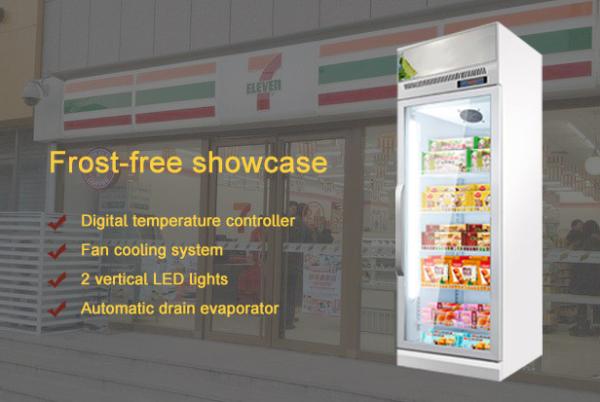 Supermarket Refrigeration Equipment 400L Vertical Glass Doors Freezer With Fan Cooling System