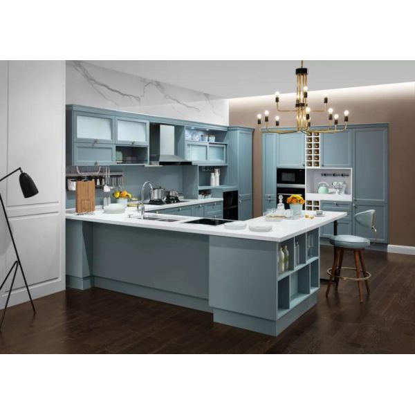 Wall Mounted Unit Eco-Friendly Navy Blue Kitchen Cabinet Melamine Board Construction