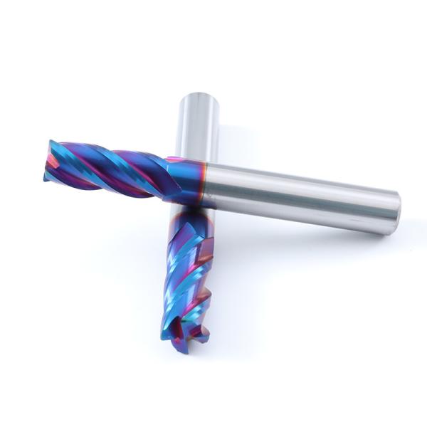 Nano Blue Coating 4 Flutes HRC65 Carbide End Mill For Hard Steel  CNC Milling Cutter