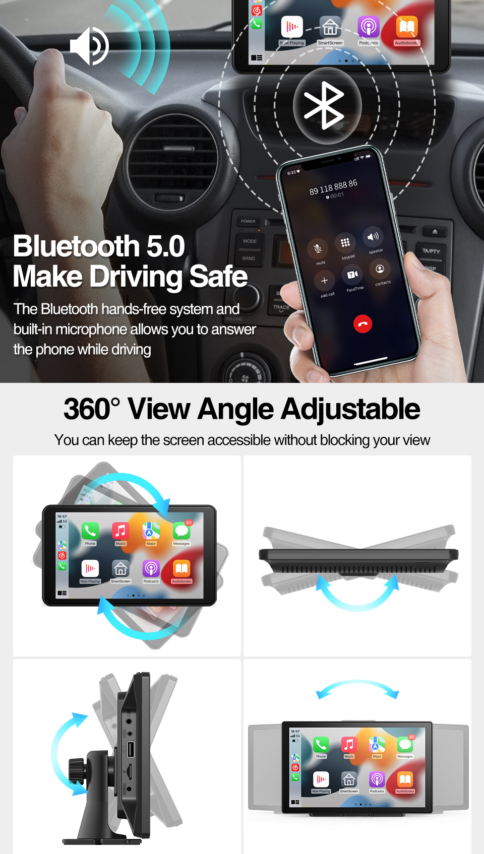 GRANDnavi Wifi BT портативное навигационное устройство универсальное 9 дюймовое Linux System CarPlay Android Auto Mirror Link