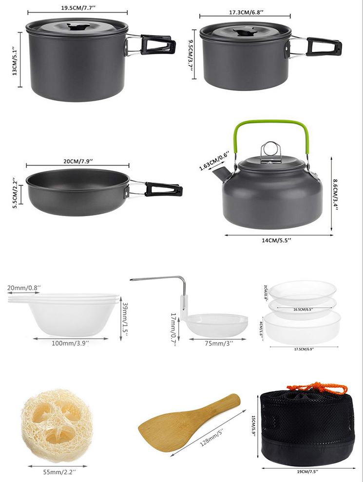 4-5 Cookware человека на открытом воздухе располагаясь лагерем установил крепко алюминиевый сплав