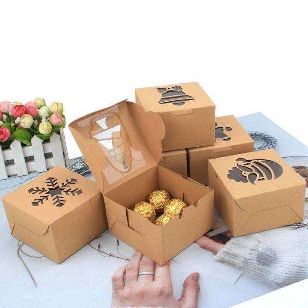Kraft Box Set Holiday Packaging Laser Cut Animal Designs PVC Viewing Window Cake Cookie Gift Boxes