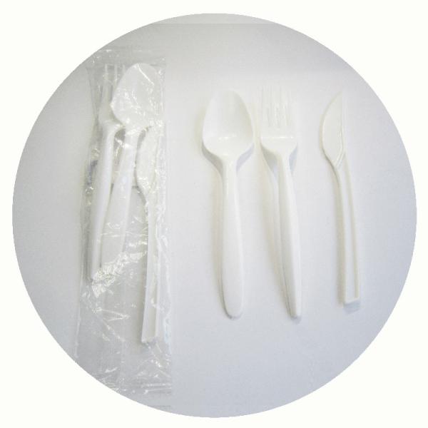 CUTLERY SET, DISPOSABLE PLASTIC CUTLERY, FORK, SPOON, SMALL SPOON, KNIFE,