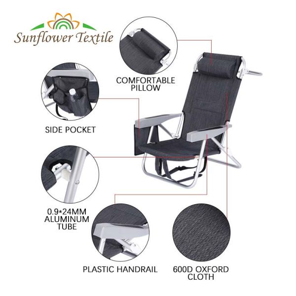 65*57*83cm Folding Lounge Beach Chair Aluminum Tube 600D Oxford Cloth Plastic Handrail