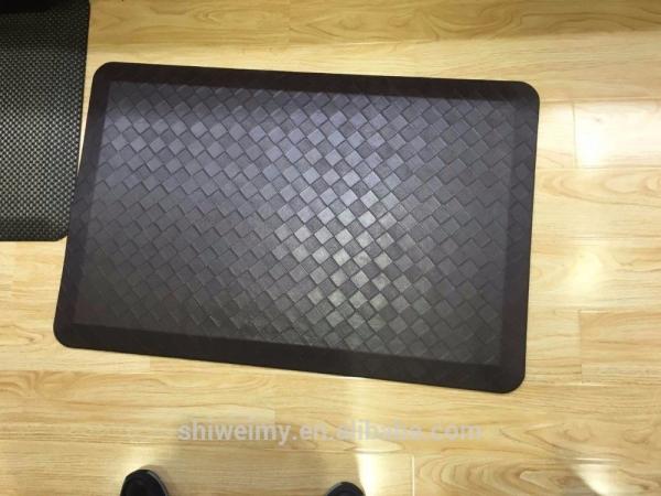 Plaid and diamond pattern Black PU kitchen anti-fatigue floor mat
