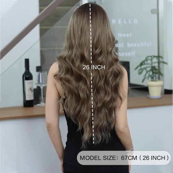 Fashion Long Body Wave Dark Root Hair  Brown/Blonde Synthetic Wigs For Women