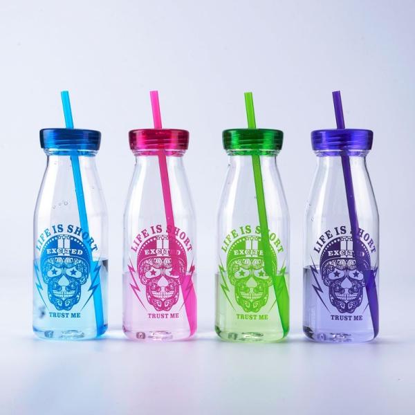 Garrafas de água plásticas relativas à promoção 450ML do exercício da garrafa da bebida da forma com Straw Milk Flask