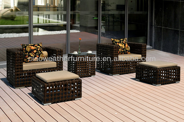 100% Handwoven Modern Dark Grey Garden Sets Aluminum Garden Sofa with Fabric Foam Cushion and Rope Weaving
