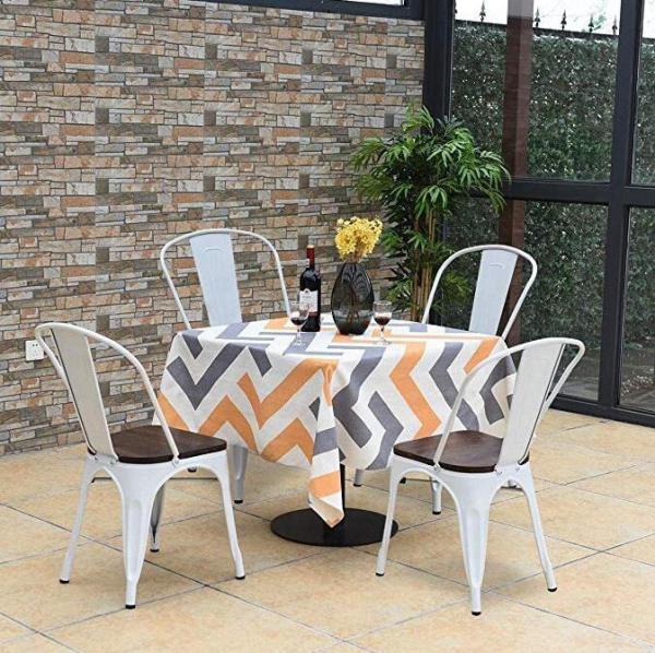 Industrial Metal Dining Chair with Wood Cushion - Stackable Design