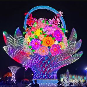 Large Outdoor LED Illuminated Flower Basket for Light Shows and Festivals