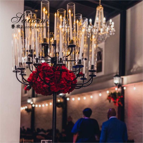 Длинный ствол ураганная колонна золотой свадебный свечник с трубками от дыма 3 шт.