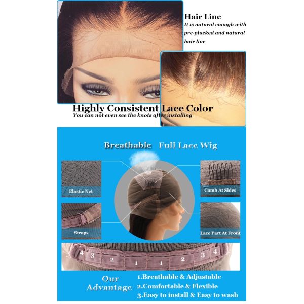 Raw Indian Full Lace Human Hair Wigs Silky Straight Wave Medium Brown Lace