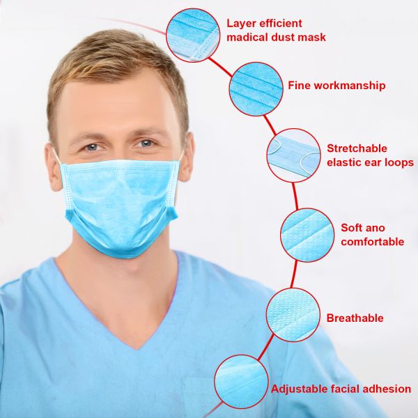 High Filtration 3 Ply Face Mask Latex Free Eco Friendly Food Processing Use