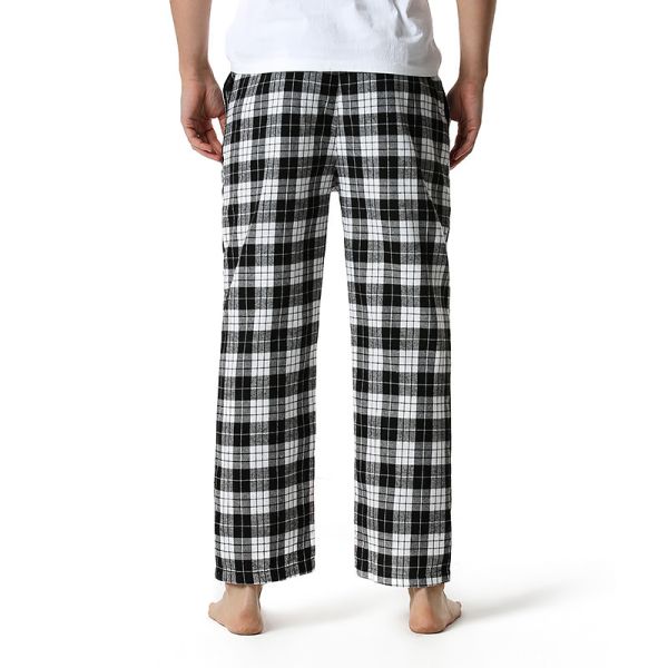 Polyester Fabric Men's Plaid Home Pants with Regular Fit Design and Comfort