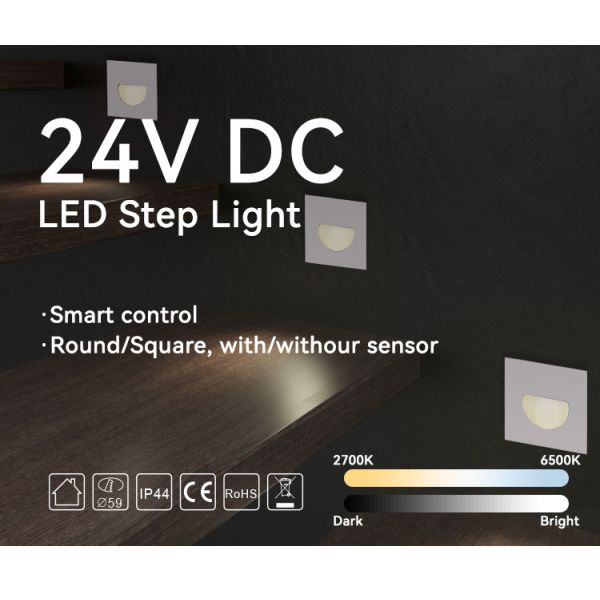 24VDC Interior Stair Lights 2700K-6500K Recessed Square LED Step Light