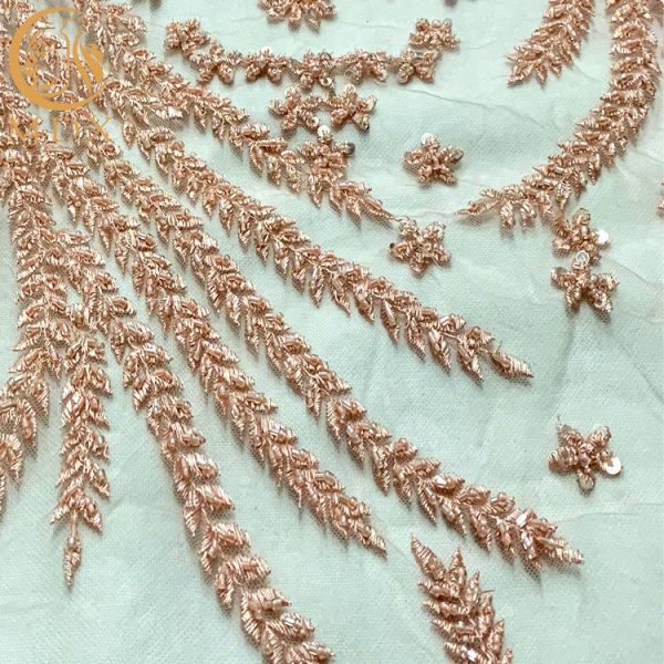 Graceful Design 15 Yards African Beaded Lace Fabric For Dress Decoration