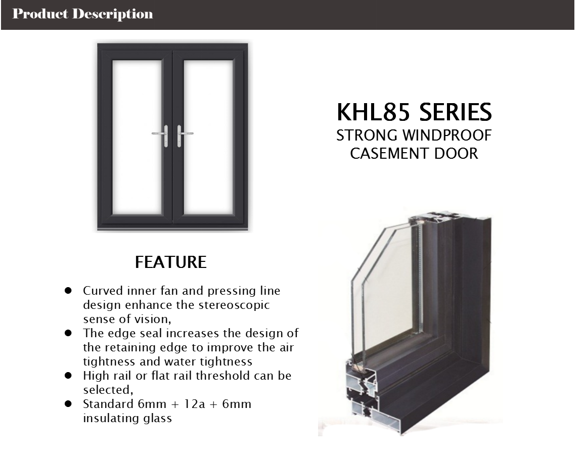 Two Track Steel Casement Doors , Windproof Black Aluminium Internal Glass Doors