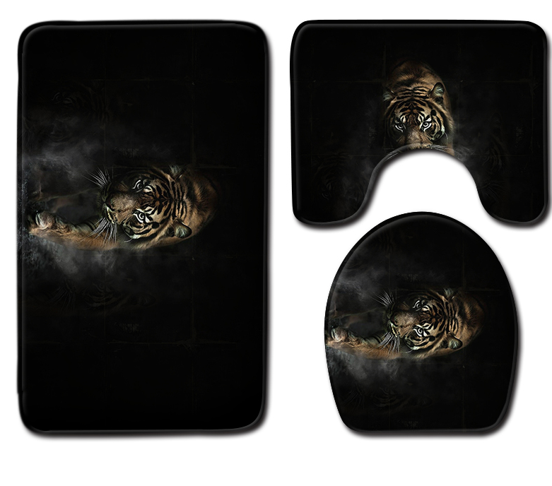 Wild Animal Toilet Seat Cushion Tiger Leopard 3pc Bathroom Rug Set