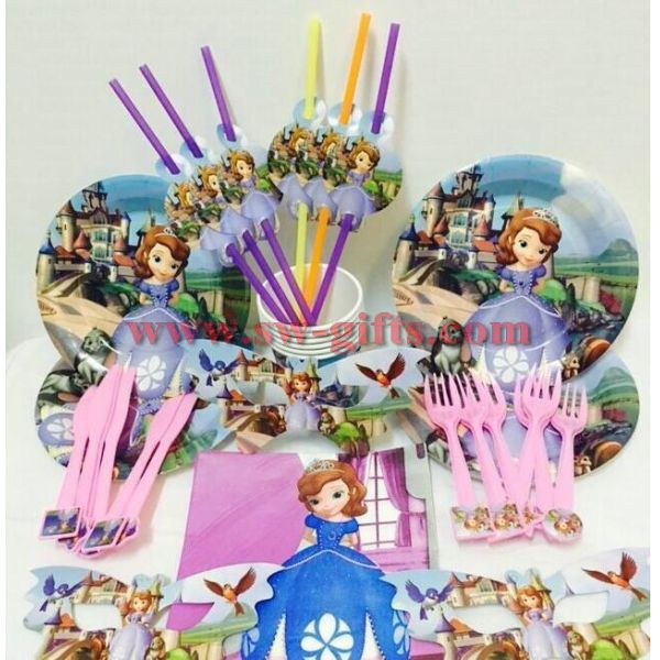Sofia the First Kids Birthday Decoration Set Princess Theme Party Supplies Baby Birthday Party pack for 6 people