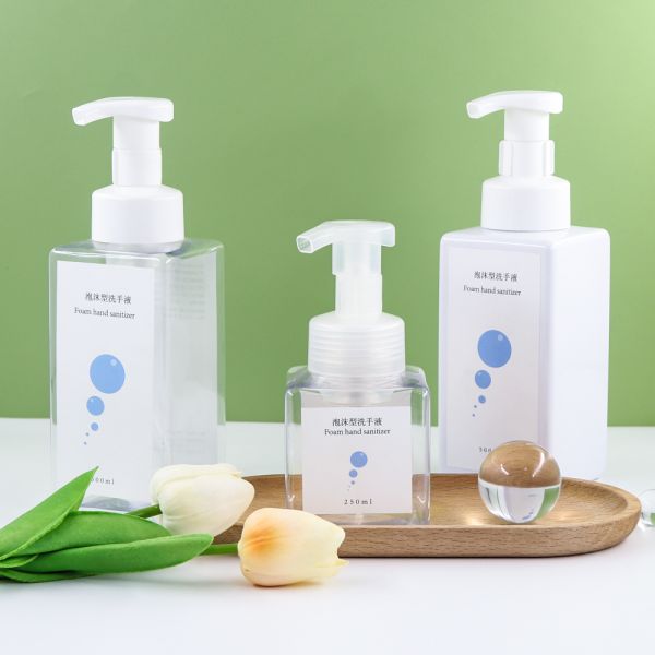 Square Design Food-Grade PET Foam Pump Bottle with Press-On Foaming Pump Head for Hygienic Dispensing