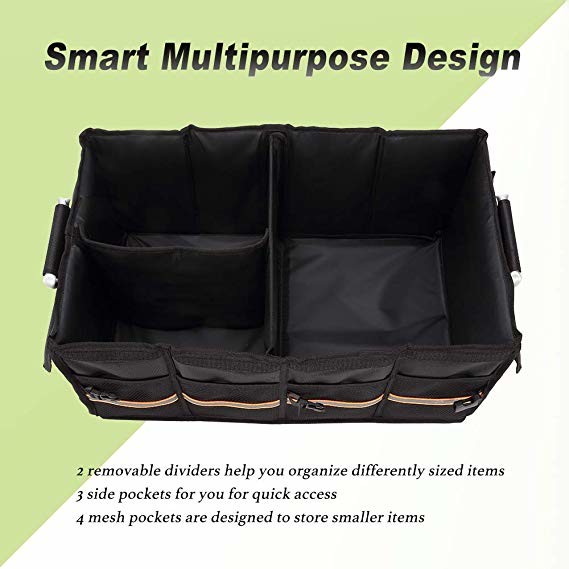 Heavy Duty Black Sturdy Car Trunk Organizer Bag With Foldable Cover Waterproof