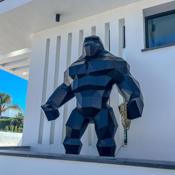 Geometric Painted Stainless Steel Gorilla Sculpture