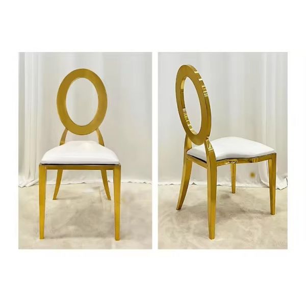 Sillas doradas con respaldo redondo de lujo para fiestas, eventos al aire libre e interior, bodas y banquetes, sillas de comedor con cojín y asiento para hoteles