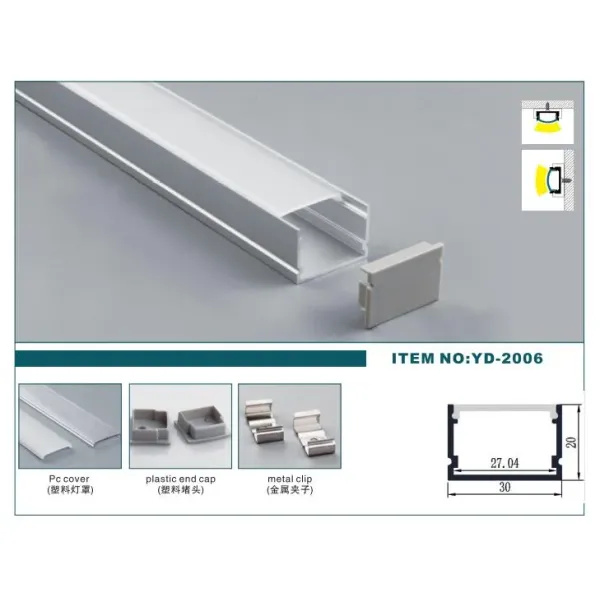 Surface Mounted LED Profile with 6063 T5 Aluminum Alloy Anodized Surface Treatment and Customized Length for Indoor Lighting