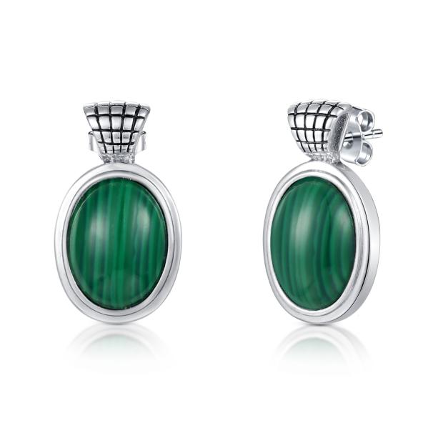 925 Sterling Silver Malachite Pendant 13x15mm Oval Shaped For Women