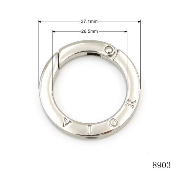 Flat Circle Carabiners Custom 1 Inch O Ring Silver / Black With Debossed Logo