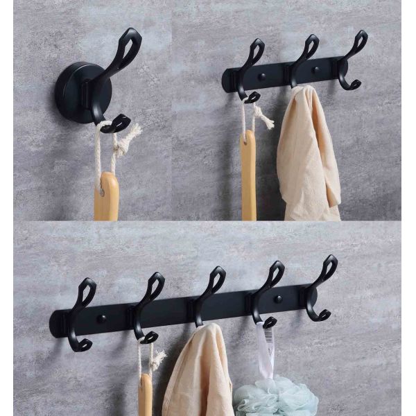 Matt Black Stainless Steel Robe Hooks , Baking Paint Wall Mounted Entryway Coat Rack