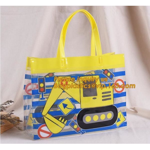 PVC plastic shopping bag transparent handle bags,Waterproof recycled handle shopping square bottom transparent pvc plast