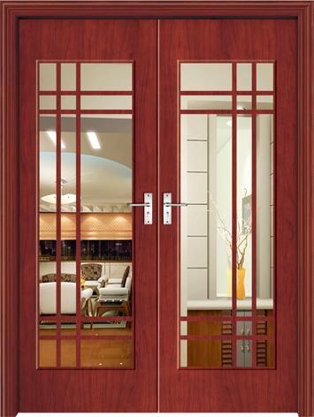 Solid Core Interior PVC Wood Doors From China Manufacturing, with clear tempered glass