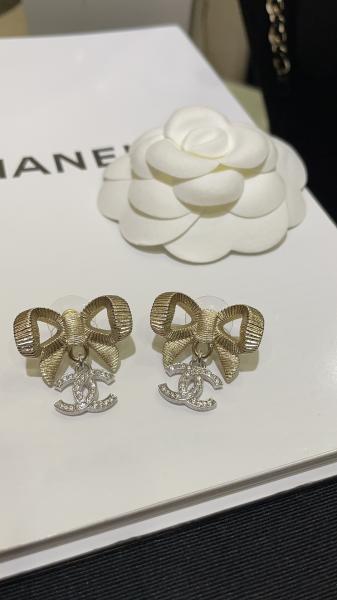 24K Gold Bow Silver Full-Diamond Double C Earrings 10mm