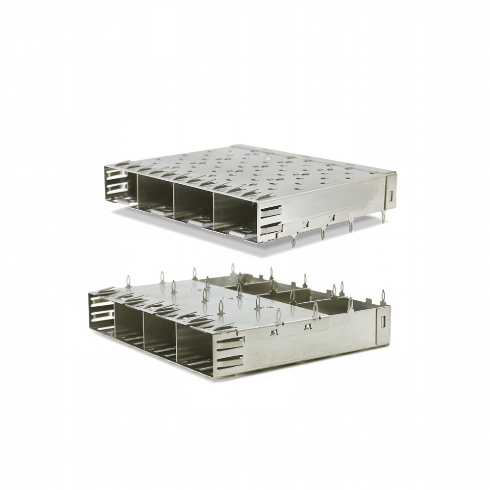 SFP Series Connector Straight Solderless 4 Ports SFP+ Cage, Press-Fit Termination 1x 4 SFP Cage Without Light