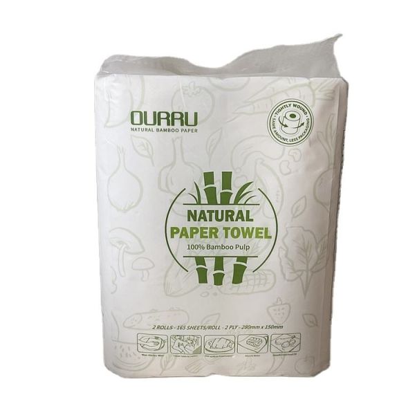 Modern style Excellent comfortable bamboo pulp 2 Rolls kitchen paper hand towels roll