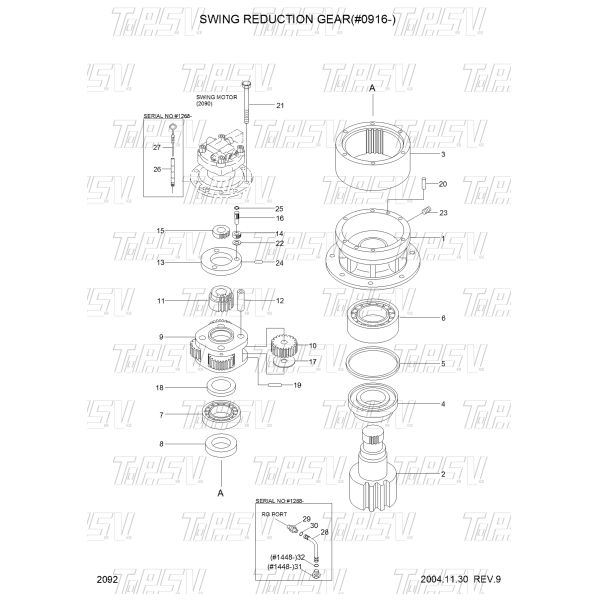 HHI-05-WP10 R55-3 Excavadora oscilación de 2 etapas del motor de engranaje planetario reducido de engranaje giratorio y motor hidráulico