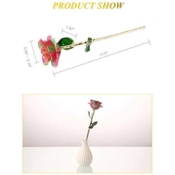 Long Stem Rose Dipped in 24k Gold  Gold Trimmed Rose with Gift Box and Clear Display Stand Best Gift for Christmas Gifts