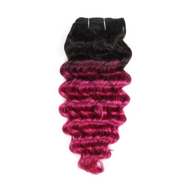 #T1B/Pink Deep Wave Remy Human Hair Bundles Sew In Weave Bundles Brazilian Bundle Deals