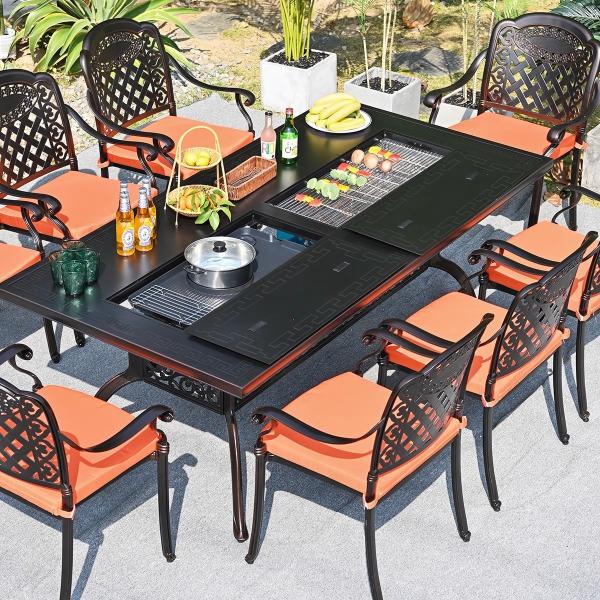 Outdoor Cast Aluminum BBQ Table And Chairs Set Seats 2-10 People