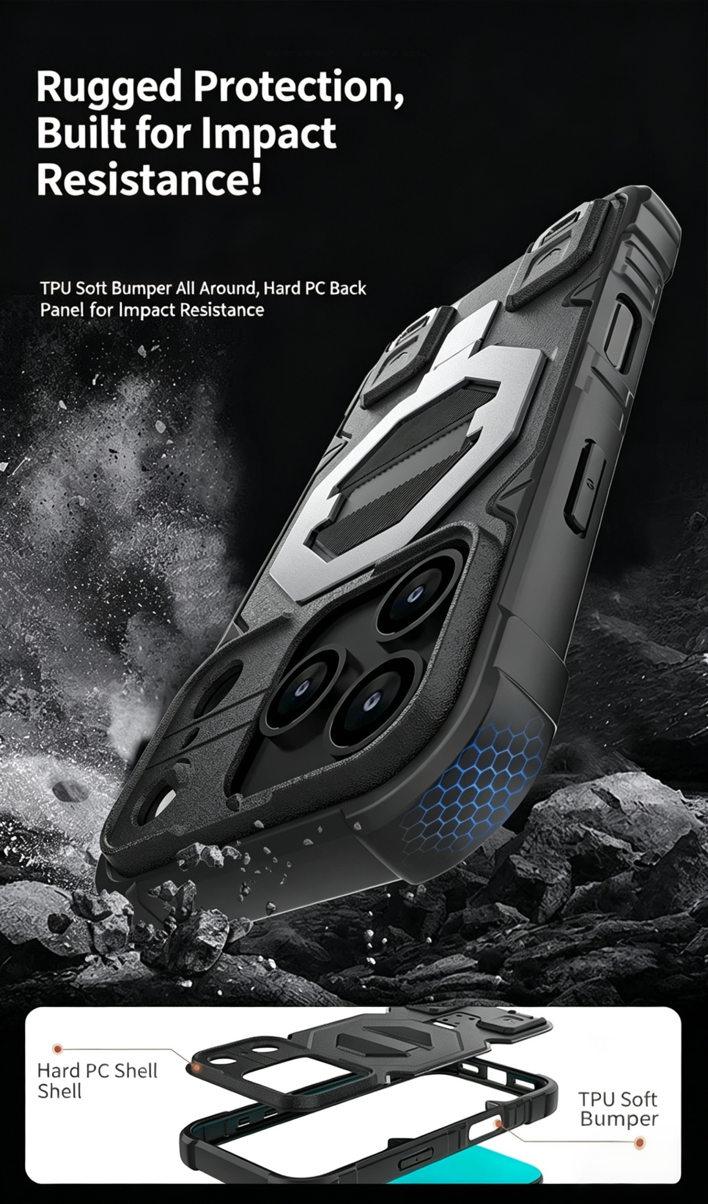 Rugged Outdoor Phone Case with Industrial-Grade Shockproof Protection, Magnetic Kickstand, and Lanyard Hole