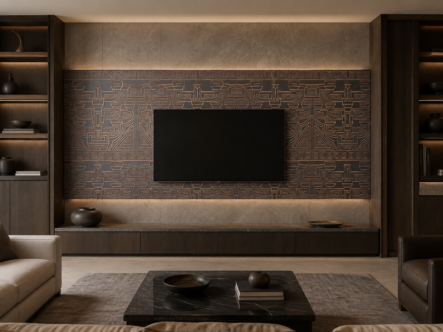 Oriental Traditional Totem Geometric Pattern Scratch-Resistant PVD Vacuum Coated Decorative Stainless Steel Sheet with Custom Sizes