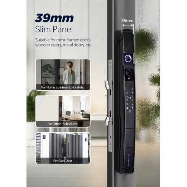 Black Smart Door Lock with Camera and Fingerprint 3D Face Recognition TUYA Waterproof Lock