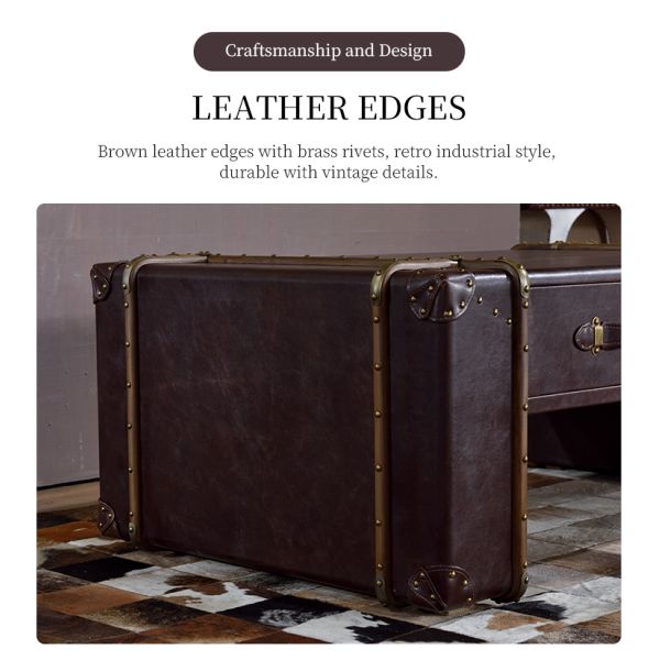 Nidea #8620 Luxury Vintage Trunk Coffee Table Genuine Leather Antique Industrial Design Living Room Furniture Storage Handmade Durable