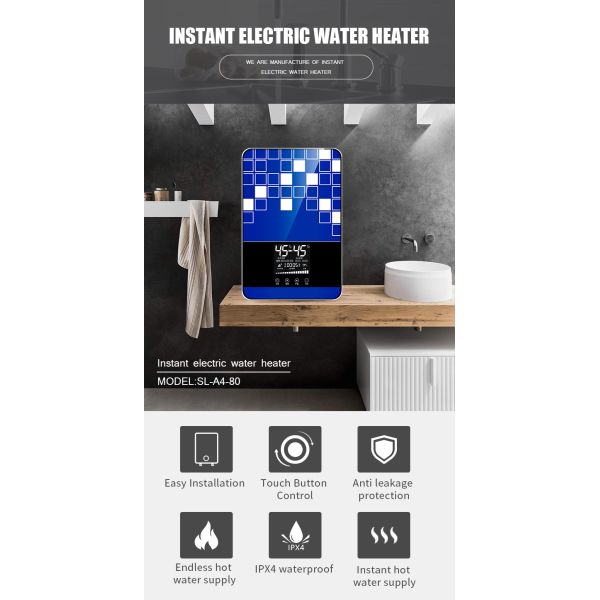 8000W Heating Instant Hot Water Heater Stainless Steel Wall Mounted